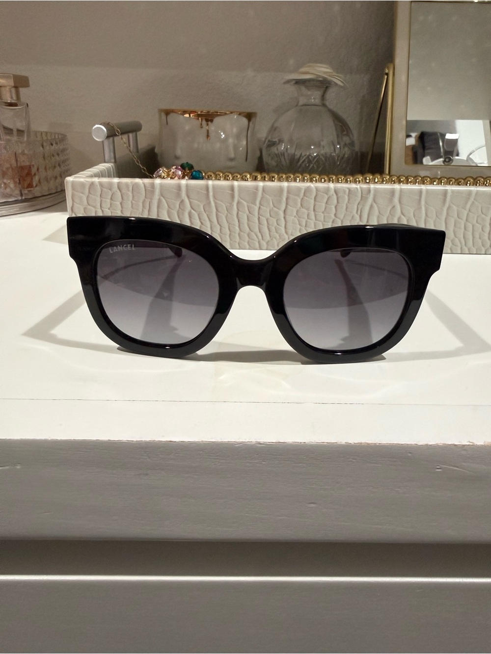 LANCEL Women's Black Cat-Eye Sunglasses - Chic Oversized Frame